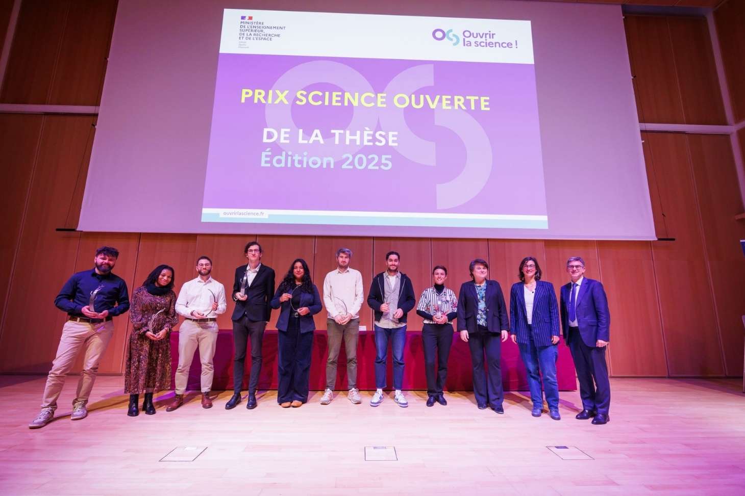 Cérémonie de remise des Prix science ouverte, le 1er décembre 2025 à l’Université Paris-Saclay, lors des Assises nationales des données de la recherche (Andor 2025).